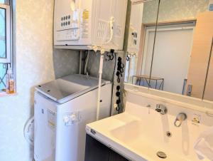 een badkamer met een wastafel en een spiegel bij メイプルヒルイン府中多磨 in Fuchu +21 foto's