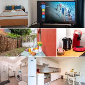 eine Collage mit Fotos von einer Küche und einem Wohnzimmer in der Unterkunft Superbe appartement 1min métro7 Rez-de-chaussée in Aubervilliers