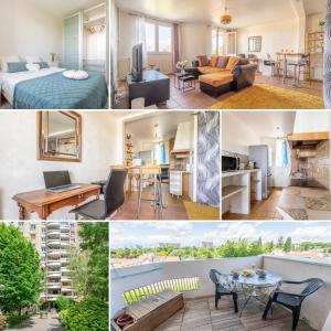 a collage of photos of a apartment at Le Bohème de Montreuil 13 minutes Paris in Montreuil