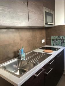 ジュネーヴにあるAppartement Marieのシンクとコンロのあるキッチン