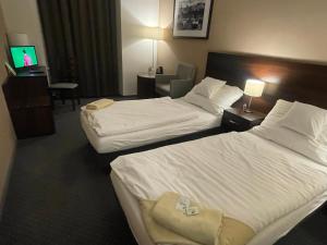 Tempat tidur dalam kamar di Hotel Zlatý Anděl