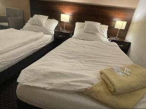 Tempat tidur dalam kamar di Hotel Zlatý Anděl