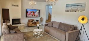 ein Wohnzimmer mit Sofa und Fernseher in der Unterkunft Luxury five stars villa with pool, near beach - by TRAVELER tourist agency Krk - ID 2140 in Pinezici