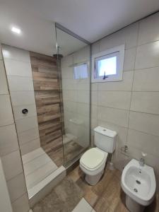 a bathroom with a toilet and a shower and a sink at Casa de Montaña in Ciudad Lujan de Cuyo +31 photos