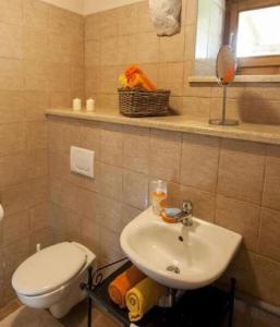 a bathroom with a white toilet and a sink at House Villa Ana, Bale and Rovinj in Bale +13 photos