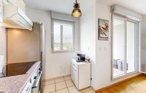 a kitchen with a refrigerator and a window at Pet Friendly Apartment in Bagnères-de-Bigorre