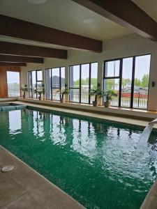 una gran piscina de agua verde en un edificio en Depto Mirador del Fiordo, en Puerto Natales