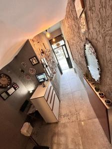 an overhead view of a kitchen with a counter at Pera Pansiyon in Bursa +22 photos
