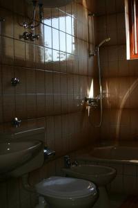a bathroom with a toilet and a sink and a tub at Apartments and Rooms Ref in Sumartin +56 photos