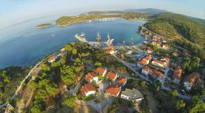 an aerial view of a small island in the water at Dasea Houses in Ormos Panagias