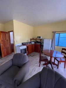 ein Wohnzimmer mit Couch und Tisch in der Unterkunft Hidden Treasure Vacation Home Lagoona bay cottage in Caye Caulker