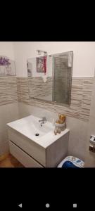 a bathroom with a white sink and a mirror at Marsila house in Camigliatello Silano
