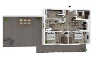 a rendering of a floor plan at Sommertraum - Charmante 3-Zimmer Wohnung mit Eckbalkon in Wustrow in Wustrow
