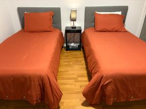 two beds sitting next to each other in a room at Maison d edouard in Saint-Antonin