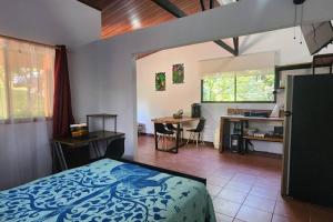 a bedroom with a bed and a desk and a table at Hermosa cabaña con espacios al Aire Libre! in San Francisco