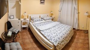 a bedroom with a bed and a desk and a bed at Penzion Pacovka in Chýnov
