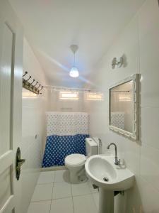 a white bathroom with a toilet and a sink at Casa Dos Gringobz in Búzios