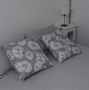 zwei Kissen auf einer Couch in einem Wohnzimmer in der Unterkunft Departamentos amueblados Villanueva in Villa Mercedes