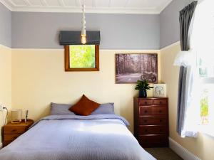a bedroom with a bed and a dresser and a window at In Dunedin's Heart, Full House, Full Sun, Full Chill, Why Stay at a Hotel When You Can Afford an Entire House in Dunedin