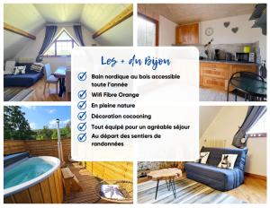 a collage of pictures of a room with a tub at Gîte Le Bijou et Spa in Weiterswiller