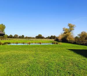 a field with a pond in the middle of it at Appartement 30 m2 neuf + terrasse in Brindas