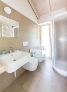 a bathroom with a sink and a toilet and a shower at Agriturismo Rossolampone in San Bernardino Verbano +42 photos
