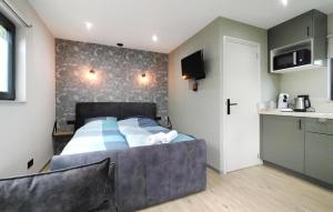 una camera da letto con un letto grande e una cucina di Stunning Apartment In Heinkenszand a heinkenszand