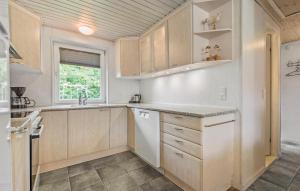 a kitchen with white cabinets and a window at Gorgeous Home In Hemmet With Wifi in Hemmet