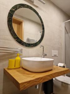 a bathroom with a sink and a mirror at Apartmán Ski & Bike Janské Lázně in Janske Lazne +29 photos