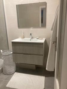 Le Nid D'Aiguelongue Parking Wifi Climatisation Terrasse في مونبلييه: حمام مع حوض ومرآة +16 صورة