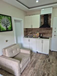 a living room with a couch and a kitchen at Gardi Apart Hotel in Batumi +4 photos