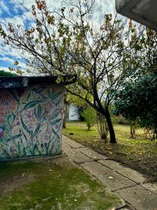 a wall with graffiti on it next to a sidewalk at Maison ancienne 163 avenue François Verdier albi in Albi +4 photos
