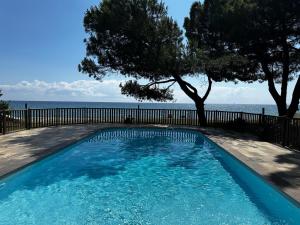 a swimming pool with a view of the ocean at A CASA DI SPIAGGIA in San-Nicolao