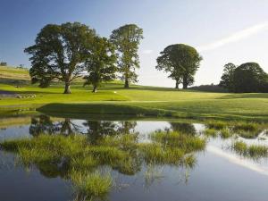 un campo da golf con alberi e un riflesso nell'acqua di Carraig House Cozy countryside apartment a Cavan Altre 3 foto