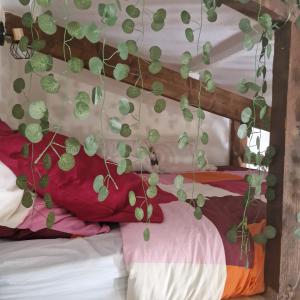 a bed with a bunch of green plants hanging from it at Paris Villette by metro 7, France Stadium, break moment studio in Aubervilliers