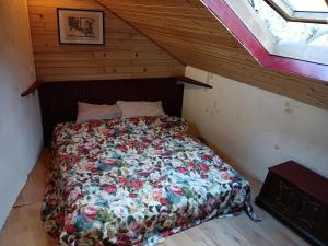 a bedroom with a bed in a attic at Residence "Ana Pletvarska" in Prilep