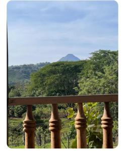 a balcony with a view of a mountain at Cabañas venado 2 in Venado