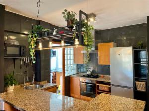 a kitchen with a refrigerator and a counter top at Central loft apartments in Santa Pola