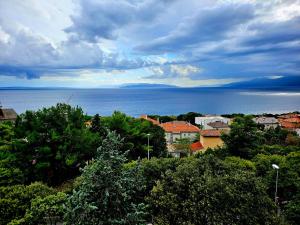 a view of a town with the ocean in the background at Studio apartman Mateo in Rijeka