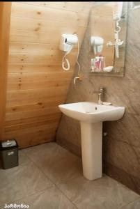 a bathroom with a white sink and a mirror at Cottage Harmony in Racha-კოტეჯი ჰარმონია რაჭაში in Ambrolauri +48 photos