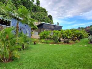 una casa con un prato e palme di Bungalow cosy avec jardin au Gosier, 40 m² a Le Gosier