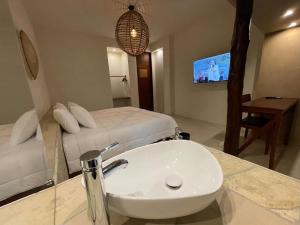 TV a/nebo společenská místnost v ubytování Cuatro Lunas Hotel Boutique