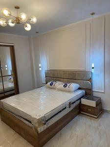 une chambre avec un lit avec un oreiller dessus dans l'établissement القاهرة الجديدة مدينتي, à Madinaty