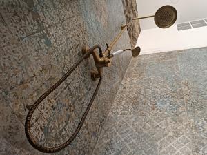 a shower with a faucet in a bathroom at Casa Bailarina, romantický kamenný dům s úžasným výhledem na oceán in Agaete +15 photos