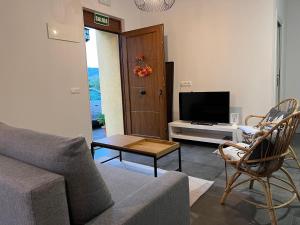 a living room with a couch and a tv at Villa Marta loft diáfano con jardín y aparcamiento en Villa histórica in Renedo de Piélagos
