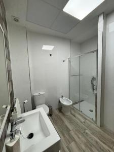 a bathroom with a sink and a toilet and a shower at Loft Plaza in Hornachuelos +8 photos