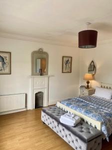 a bedroom with a bed and a fireplace at 4-Bed House in Kildare Sleeps 8 with Parking in Kildare