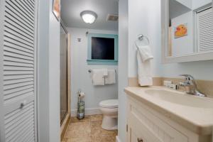 a bathroom with a toilet and a sink and a mirror at Pescado Penthouse in Key West +20 photos
