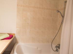 a bathroom with a shower and a bath tub at Alpine Getaway with Pool in Giez
