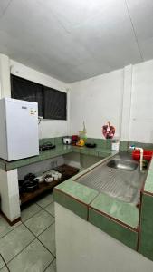 a kitchen with a sink and a counter top at Dulce Horizonte in Puerto Jiménez